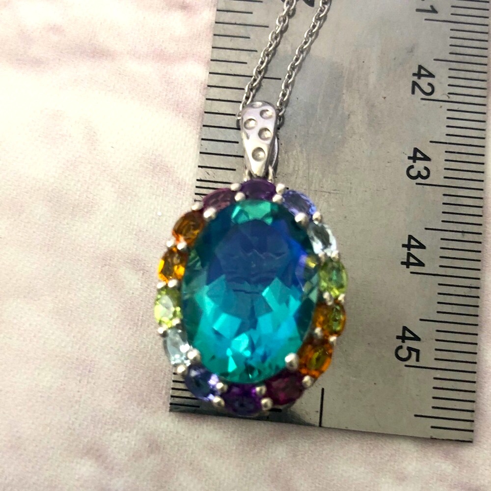 925 Sterling Silver Rainbow CZ Gemstone Pendant with 925 Chain 25” both 8.51g - Picture 4 of 10